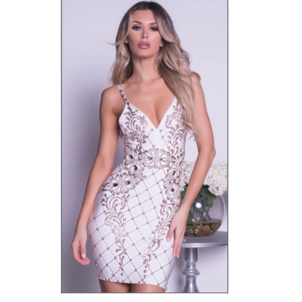 White and gold HOLT bandage dress
